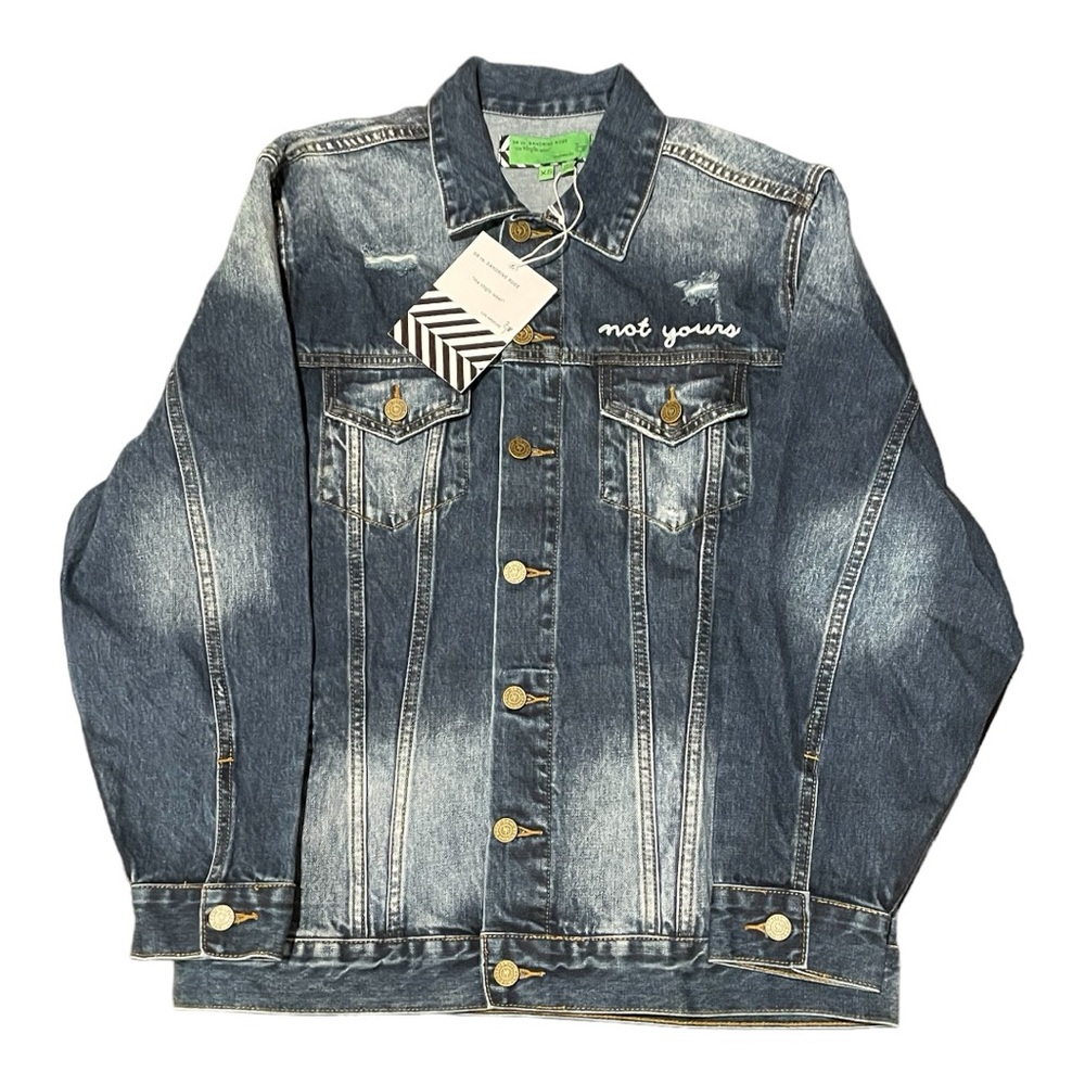 🆕 FREE PEOPLE - Sandrine Rose Oversized Denim Jacket “not yours” “l’artiste" - Picture 3 of 9